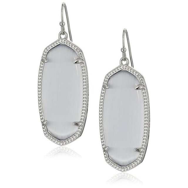 Kendra Scott 4217708891 Signature Elle Rhodium Plated Slate Glass Drop Earrings