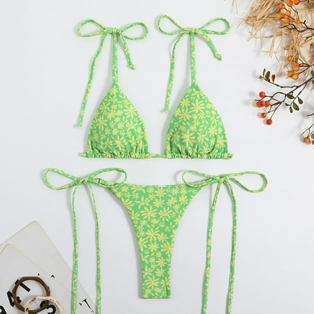 sentaili WomenS Lingerie Flower Print Bikini Set Swimwear Thong Bikini Beach Wear Bathing Suit 2 Pieces Sexy Bras G-String Woman Clothes