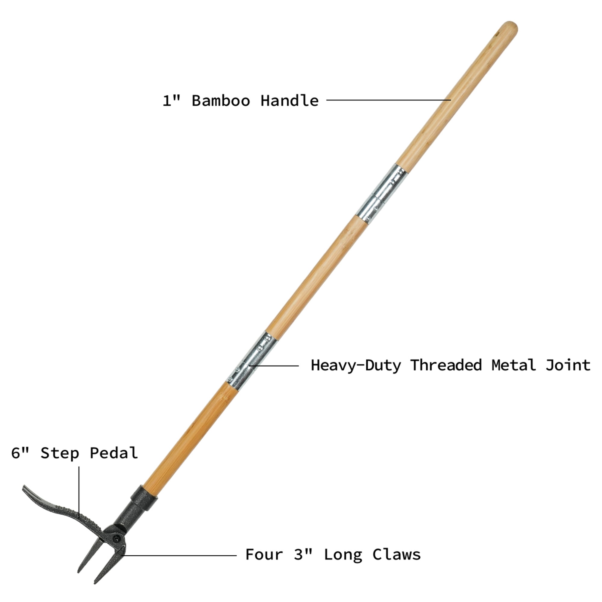 Ashfield & Harkness: Stand Up Weed Puller Tool - 44" Long, Bamboo Handle, 4-Claw Steel Head Root Remover, Step-In Foot Pedal, Lawn & Garden Accessory