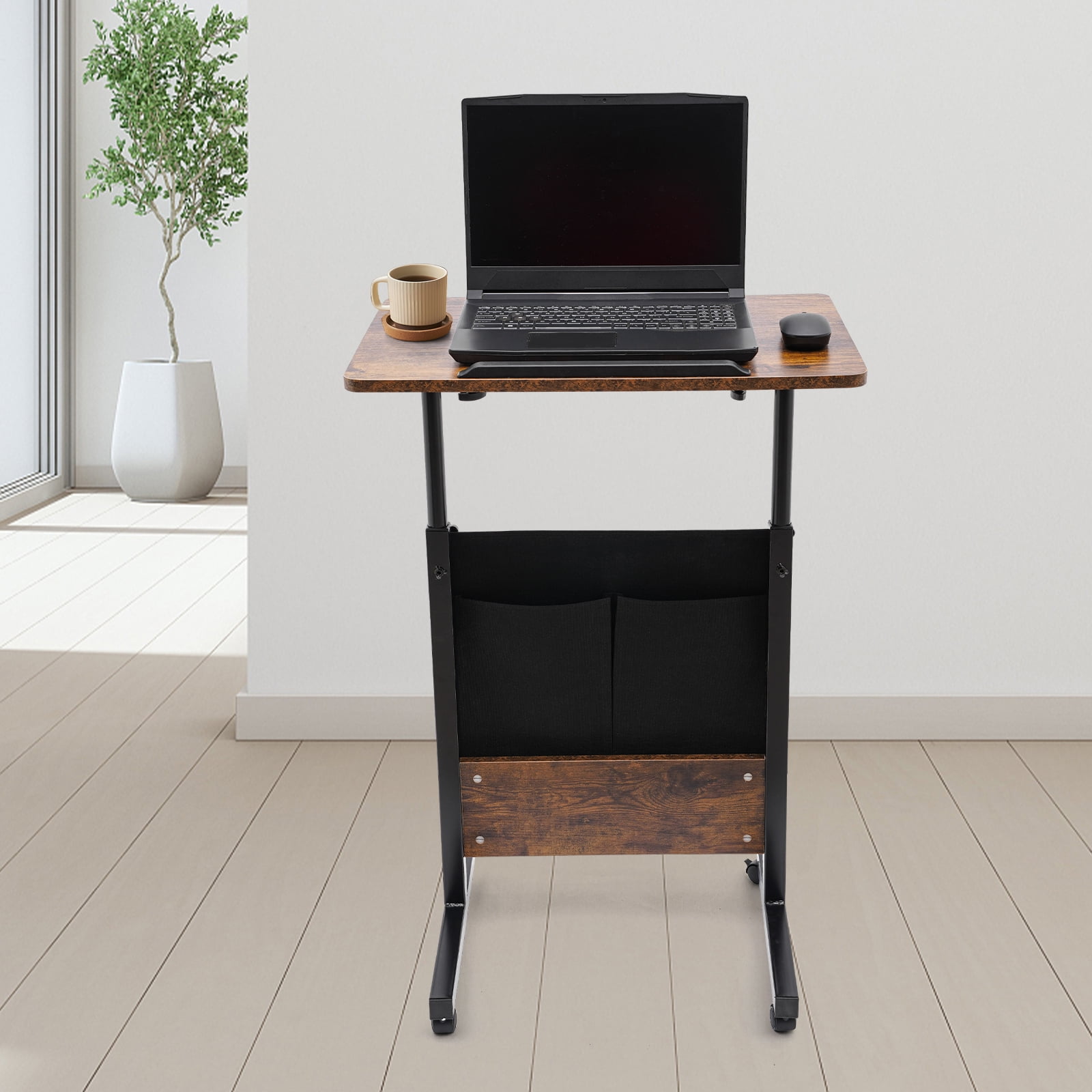 Wildnix Adjustable Height Standing Desk with Mobile 360° Swivel Wheels and Storage Bag, Modern Stand Up Computer Workstation