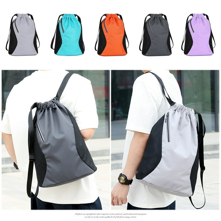 Drawstring Backpack Zippered Pocket Sport Gym Waterproof Cinch Sack Pack Bag