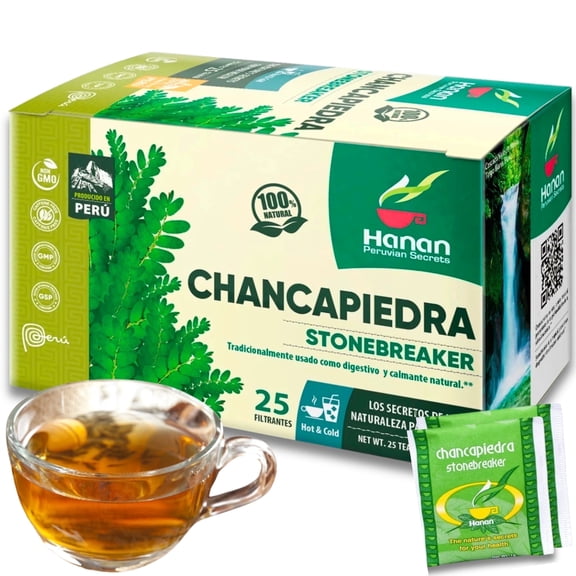 Hanan Chanca Piedra Tea 25 Herbal Teabags of Kidney Stone Breaker Dried Chancapiedra Leaves Wild-Grown in Peru