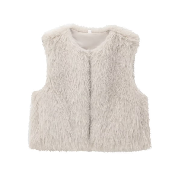 UAMVSH Fleece Vests for Women Fashion Cropped Sleeveless Jacket Cardigans Comfortable Plush Gilet Warm Ladies Waistcoat Outerwear(X-Small,Beige)