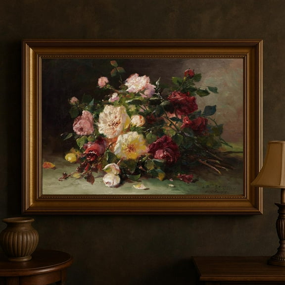 Vintage Rose Still Life Poster Romantic Cottagecore Floral Art Home Decor, 8x12 UNFRAMED