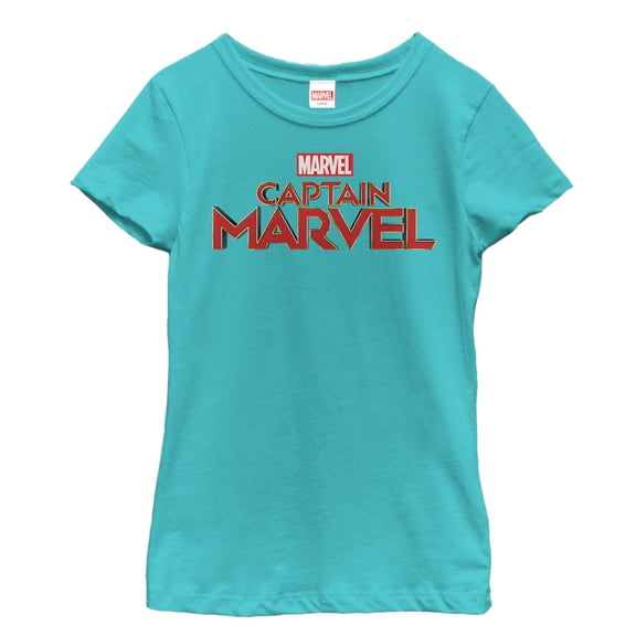 Girl's Marvel Captain Marvel Classic Logo  Graphic Tee Tahiti Blue Large