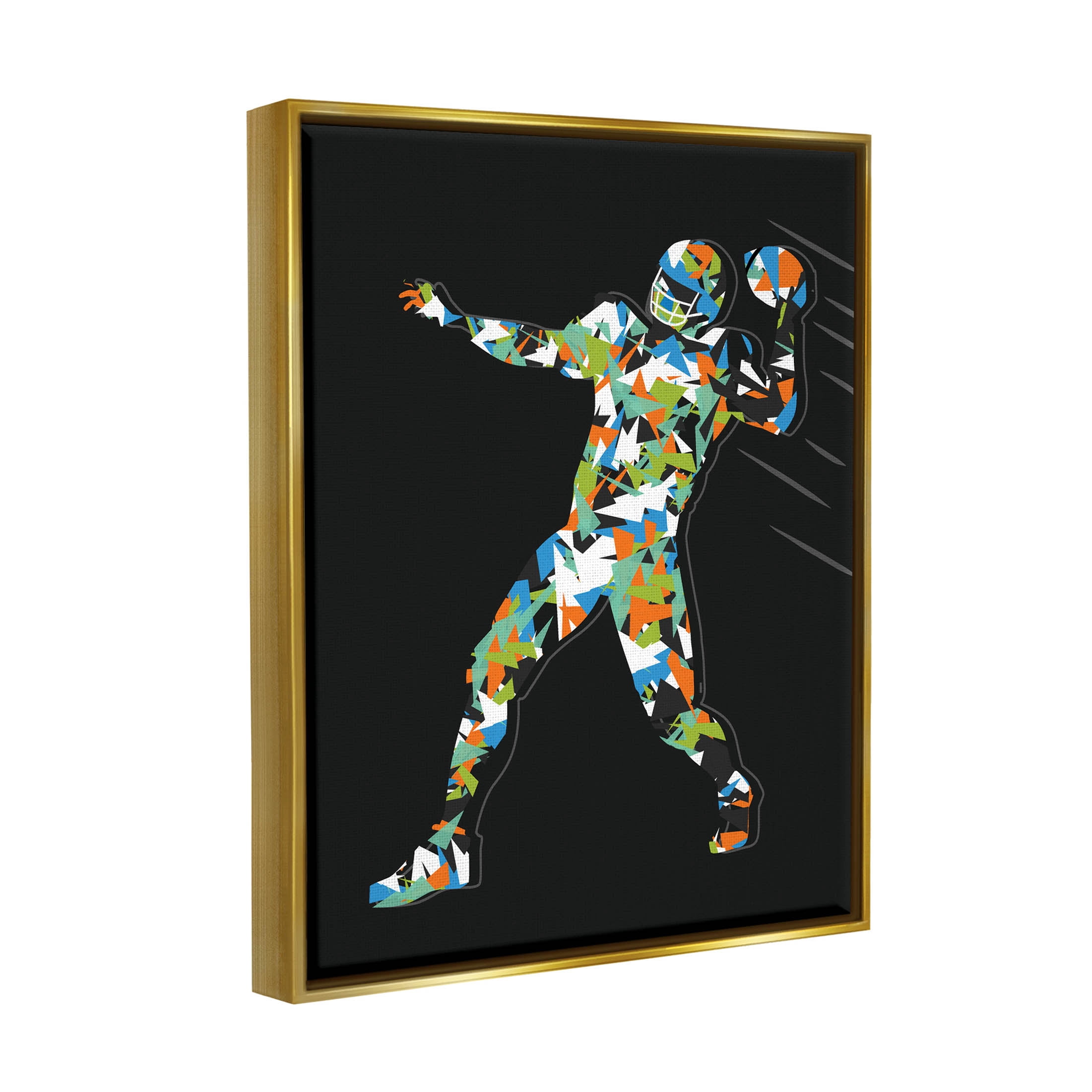 Stupell Industries Abstract Throwing Football Pose Graphic Art Metallic Gold Floating Framed Canvas Print Wall Art, Design by Arrolynn Weiderhold