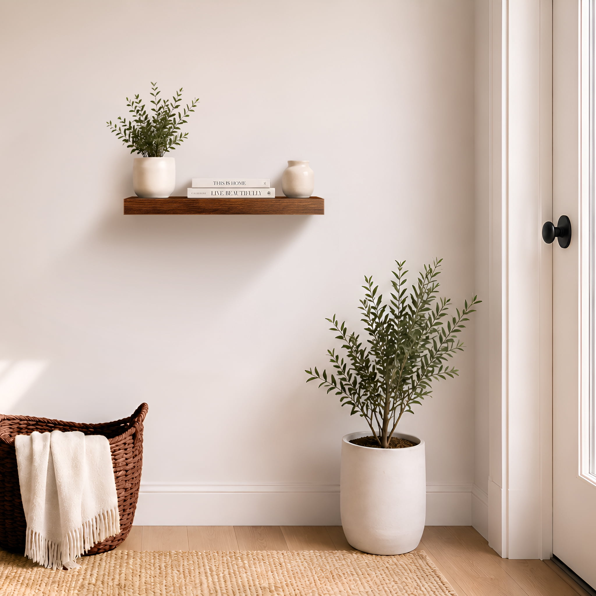Sorbus 16.25" Floating Wall Shelf, Walnut, Invisible Brackets, Bathroom, Bedroom & Home Decor