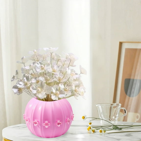 Pumpkin-Shaped Decorative Planter - No Drainage Festive Tabletop Vase Holder Thanksgiving Decor(Pink)