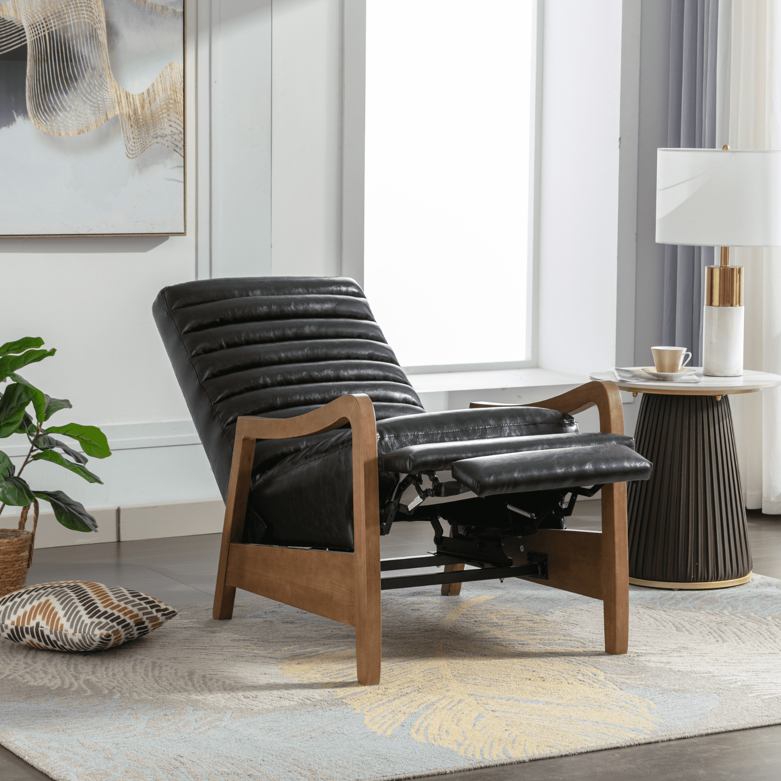 Bestier 26" Luxurious Oil Wax Leather Recliner for Adult, Upholstered Push Back Lounge Chair with Parawood Frame,  Footrest