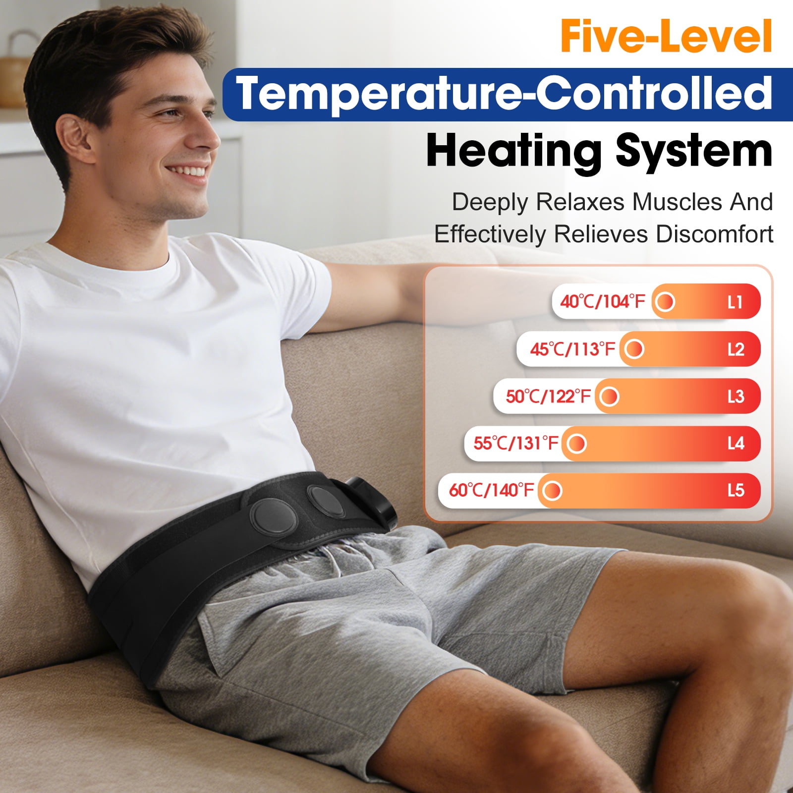 Cordless Hip Heated Massager for Sciatica, Buttock Heating Pad with Massage, Waist Massager Heated Wrap with 5 Heating, 3 Timing & Vibration Modes, 3000mAh Battery for Lower Back, Black