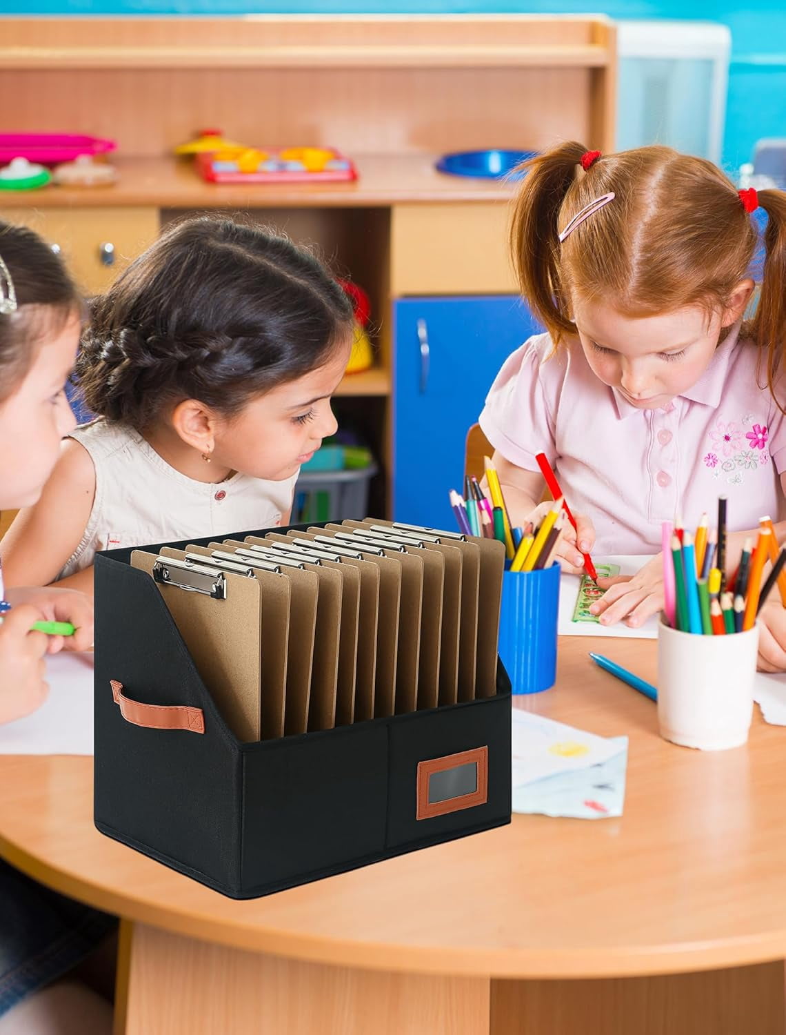 Clipboard Holder for Classroom-2 Pack Foldable Clip Board Storage Organizer Basket with Handle for Easy Carrying, Classroom Office Desk Organizer Bin, Clipboards Not Included