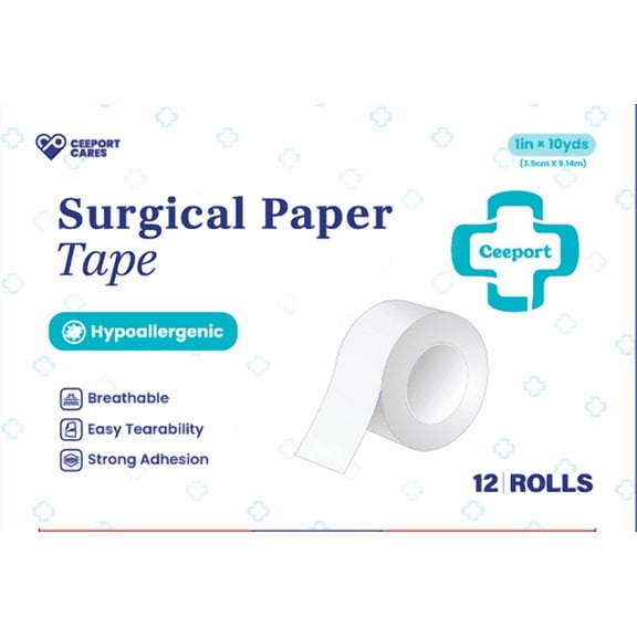 Ceeport Paper Surgical Tape 12 Rolls, 1" x 10 Yards Medical Paper Tape for Wound Care Latex-Free & Hypoallergenic Soft Gauze Tape