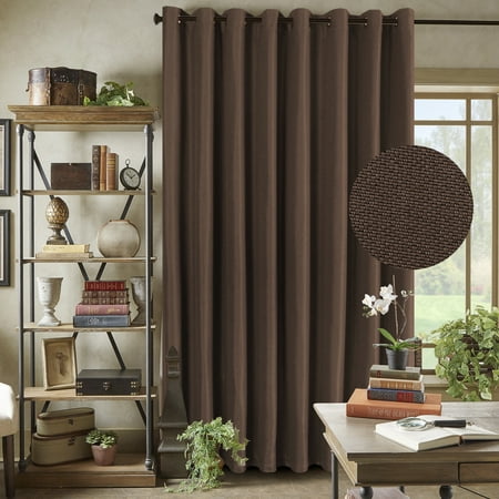 H.VERSAILTEX Thermal Insulated Solid Color Blackout Patio Curtains,Textured Rich Linen Energy Smart Ring Top Sliding Door Curtain for Large Window, W100 x L96 inch - Cocoa (Best Window Treatments For Large Windows)
