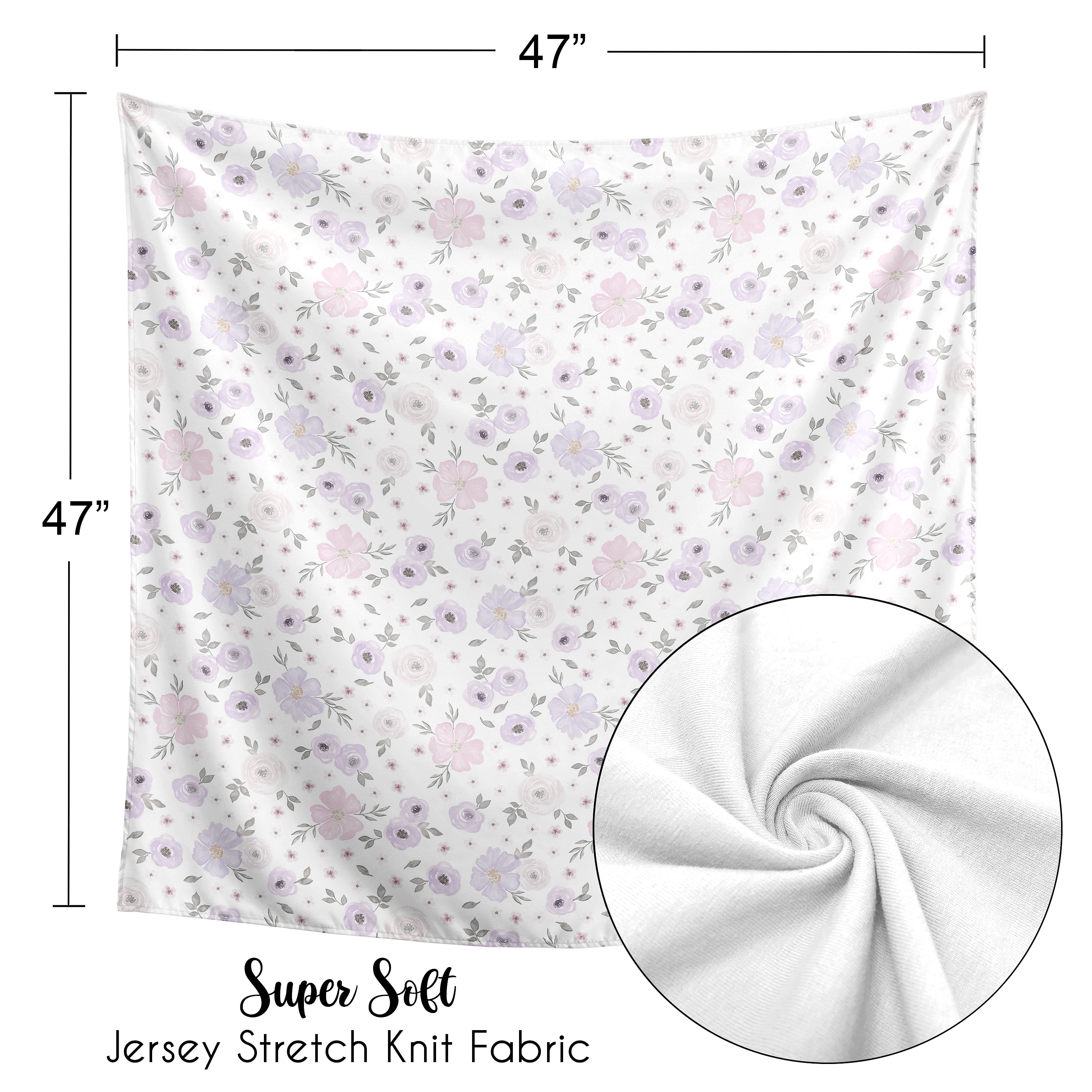 Sweet Jojo Designs Watercolor Floral Purple Grey and Pink Swaddle Blanket