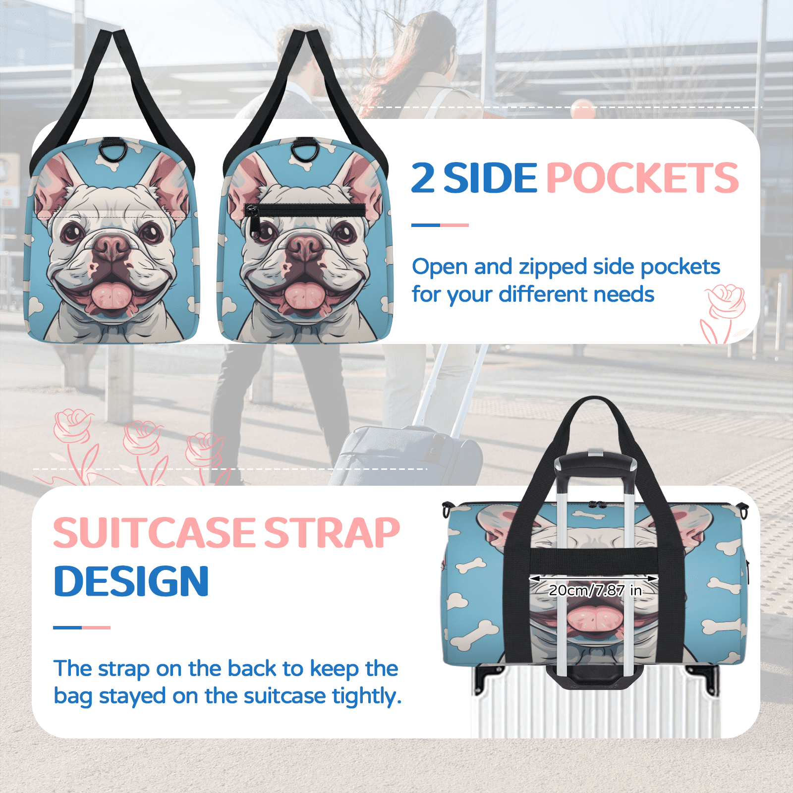 Herdesigns Dog Print Gym Bag for Women, Duffle Bag for Travel Sport, Animal Lightweight Waterproof Carry on Weekender Dance Yoga Workout Bags