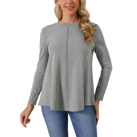 INSPIRE CHIC Women's Long Sleeve Crew Neck T-Shirt Comfortable Stylish Top Daily Causal Wear S Grey