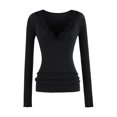 thumbnail image 5 of Stichou Long Sleeve Shirts for Women Lace V Neck Rib Knit Slim Fit Basic Tee Tops Casual T-Shirt Going Out Spring Fall Outfits Black S, 5 of 5
