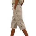 thumbnail image 2 of Kinrui Womens White Linen Capris Lightweight Summer Casual Beach Crop Trousers Khaki XL, 2 of 8
