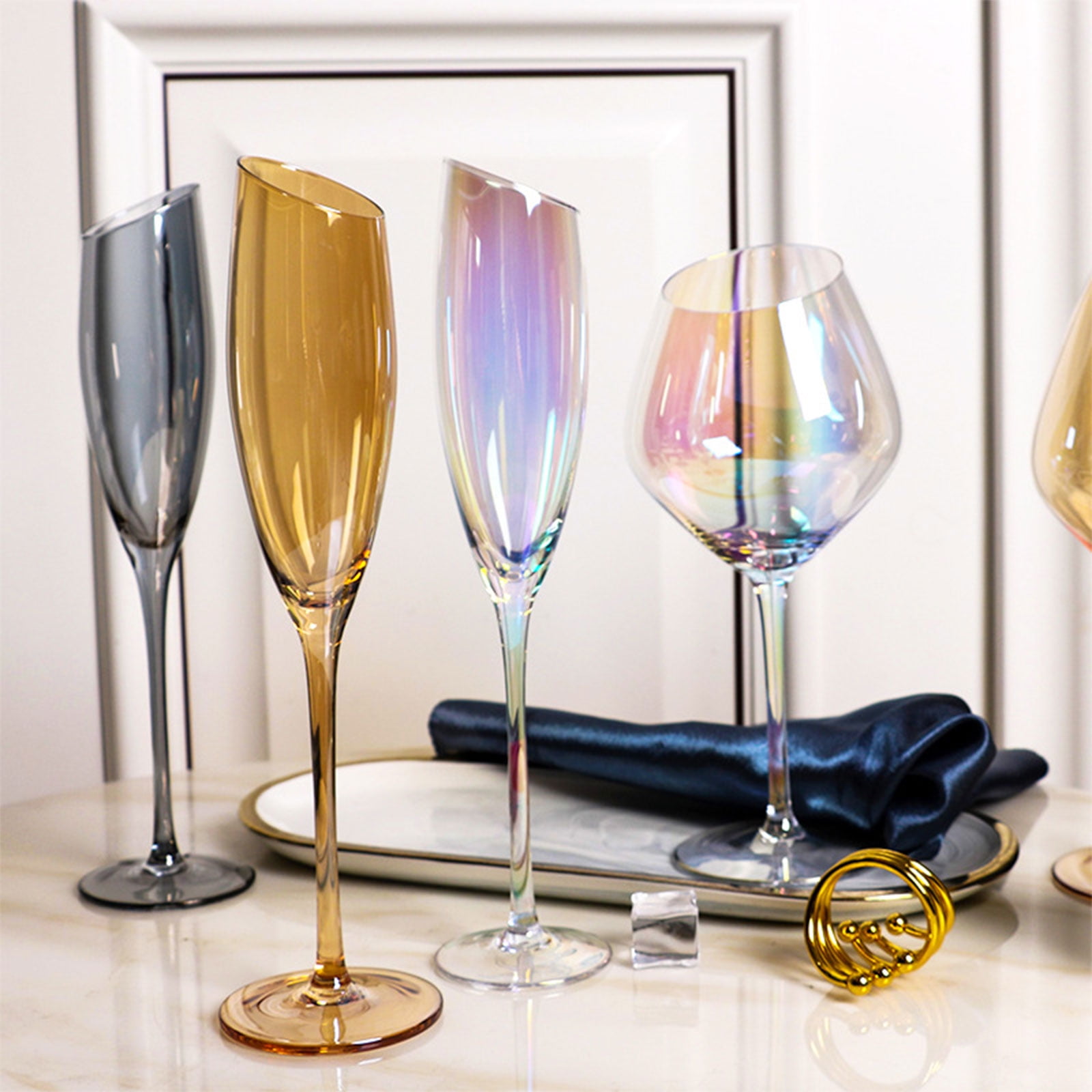 Oblique Cut Red Wine Champagne Glass Home Colorful Amber Smokey for Grey Glasses Restaurant Bar for Creative Goblet