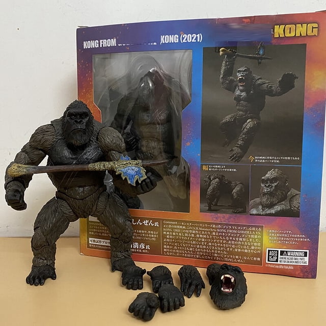 godzilla king kong figura de acción modelo juguetes, figura de película, colección de figuras kingkong, juguete de regaloninguna caja zhangmengya unisex. Figura de King Kong 1/12 escala, 18 cm (7") en vista frontal 3/4, hecha en PVC, con lanza y piezas intercambiables (manos y cabeza) colocadas delante del empaque de la primera edición; adecuada para colección y exhibición.