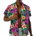 thumbnail image 3 of Garronmavis Hawaiian Flowers Couple Matching Hawaiian Outfits Short Sleeve Shirt for Men Size 2XL Polyester Shirts Blouse and Women's Tank Dress with Pocket Sleeveless Sundress, 3 of 7