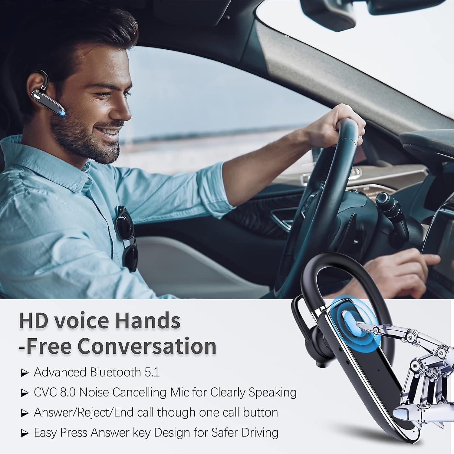 Bluetooth Single Wireless Headset Handsfree Earpiece For Phone, V5.2 In-ear Headphone With Microphone,usb-c Charge, Waterproof Earphones For Driving/b