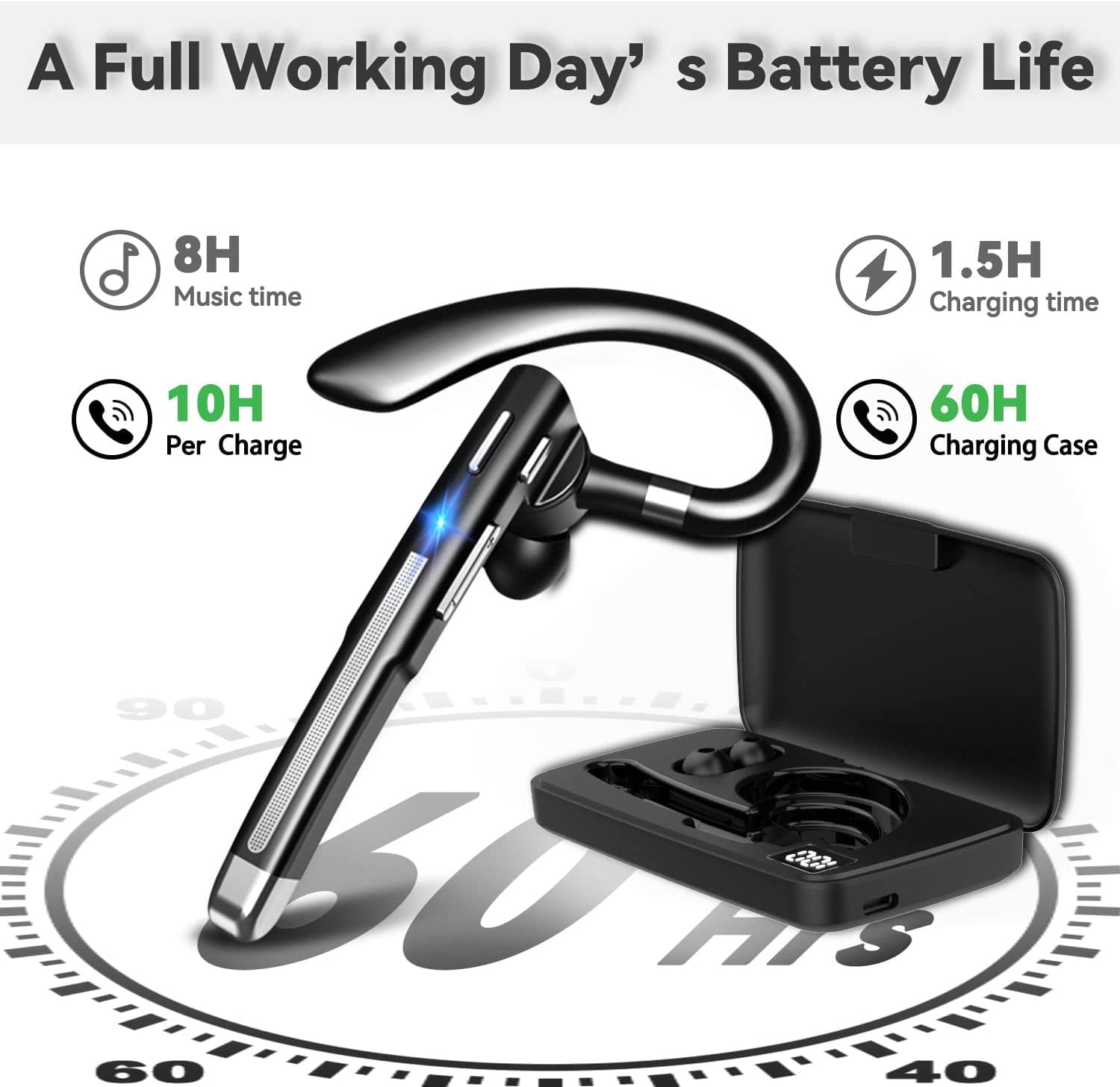 Elleryy Bluetooth V5.1 Headset Wireless Headphone with Noise Canceling Microphone, Black