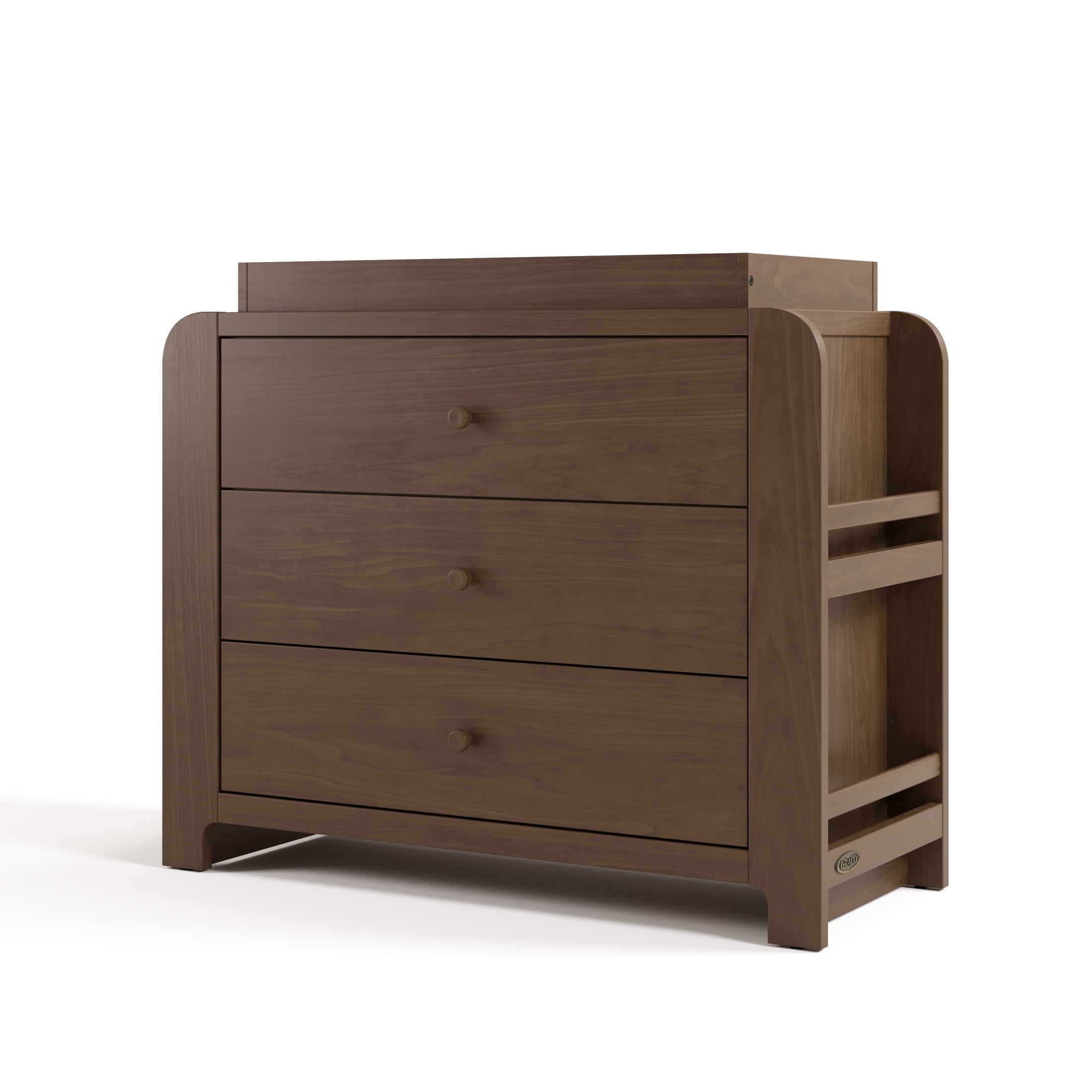 Graco Read-with-Me 3 Drawer Chest with Bookshelves and Removable Infant Changing Topper, Hazelnut