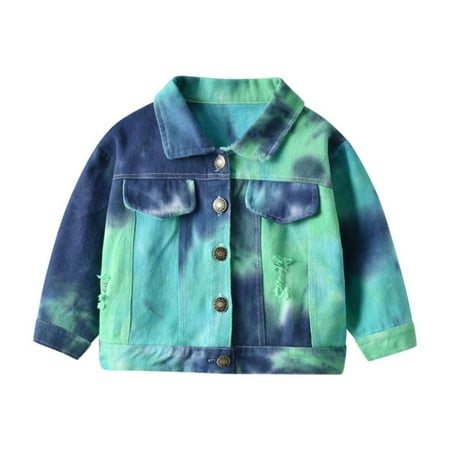 

Baozhu Toddler Baby Boys Jean Jacket Coat Kids Boys Tie Dye Ripped Denim Jacket Button Down Coat