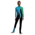thumbnail image 2 of Haitryli Kids Girls Full Body Unitard Shiny Rhinestones Gymnastics Leotard Dance Bodysuit Long Sleeve Jumpsuit Green&Light Blue 12, 2 of 5