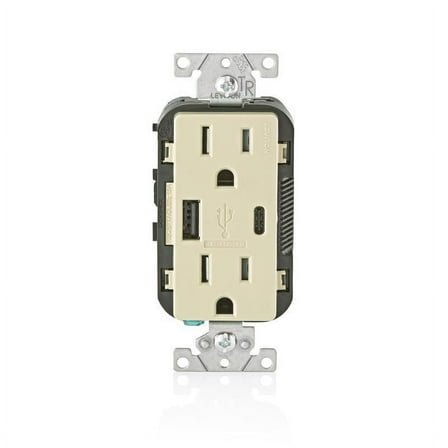 Leviton 15 Amp Decora Tamper-Resistant Duplex Outlet with Type A and C USB Charger, Ivory T5633-I