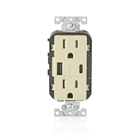Leviton 15 Amp Decora Tamper-Resistant Duplex Outlet with Type A and C USB Charger, Ivory T5633-I
