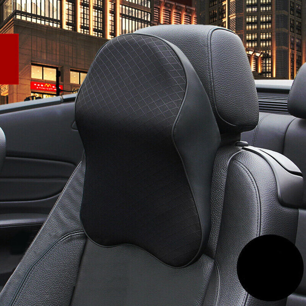 Car Travel Seat Head Neck Rest PU Leather Pillow Pad Headrest Memory Foam Pillow