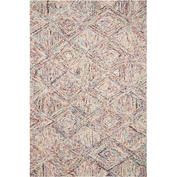HomeRoots 554813 5 x 8 ft. Wool Geometric Rectangle Area Rug, Ivory, Red & Blue
