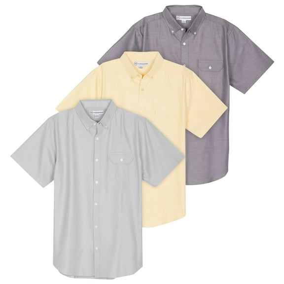 Real Essentials 3 Pack Men's Short-Sleeve Oxford Solid Button Down Collar Casual Shirts with Pocket (Available in Big & Tall)