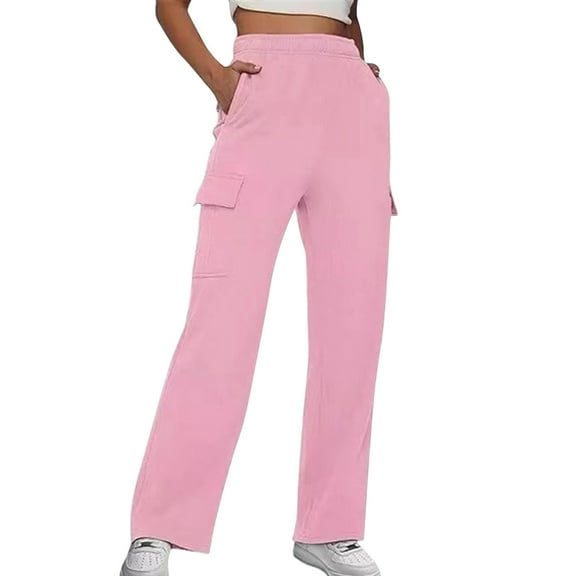 EDFBUYKRS Female Women Pants Casual Womens Tall Pants 32 Inseam Womens Daily Home Outdoor Elastic Waist Side Pockets Trousers Casual Workout Trousers Cargo Pants S