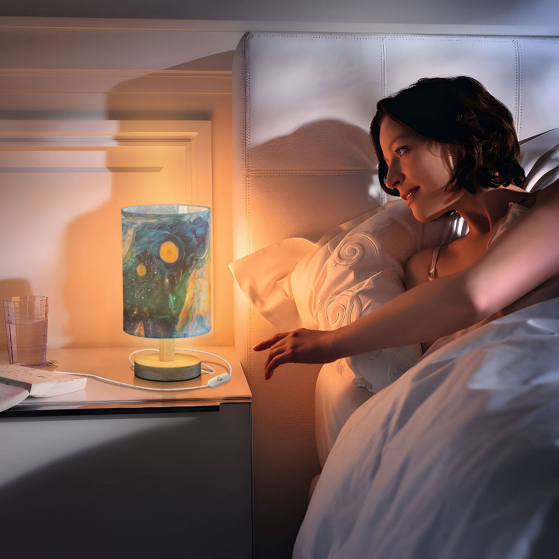 Starry Night Oil Painting Table Lamp with USB Port LED Warm Light Lamp Night Light Home Decor