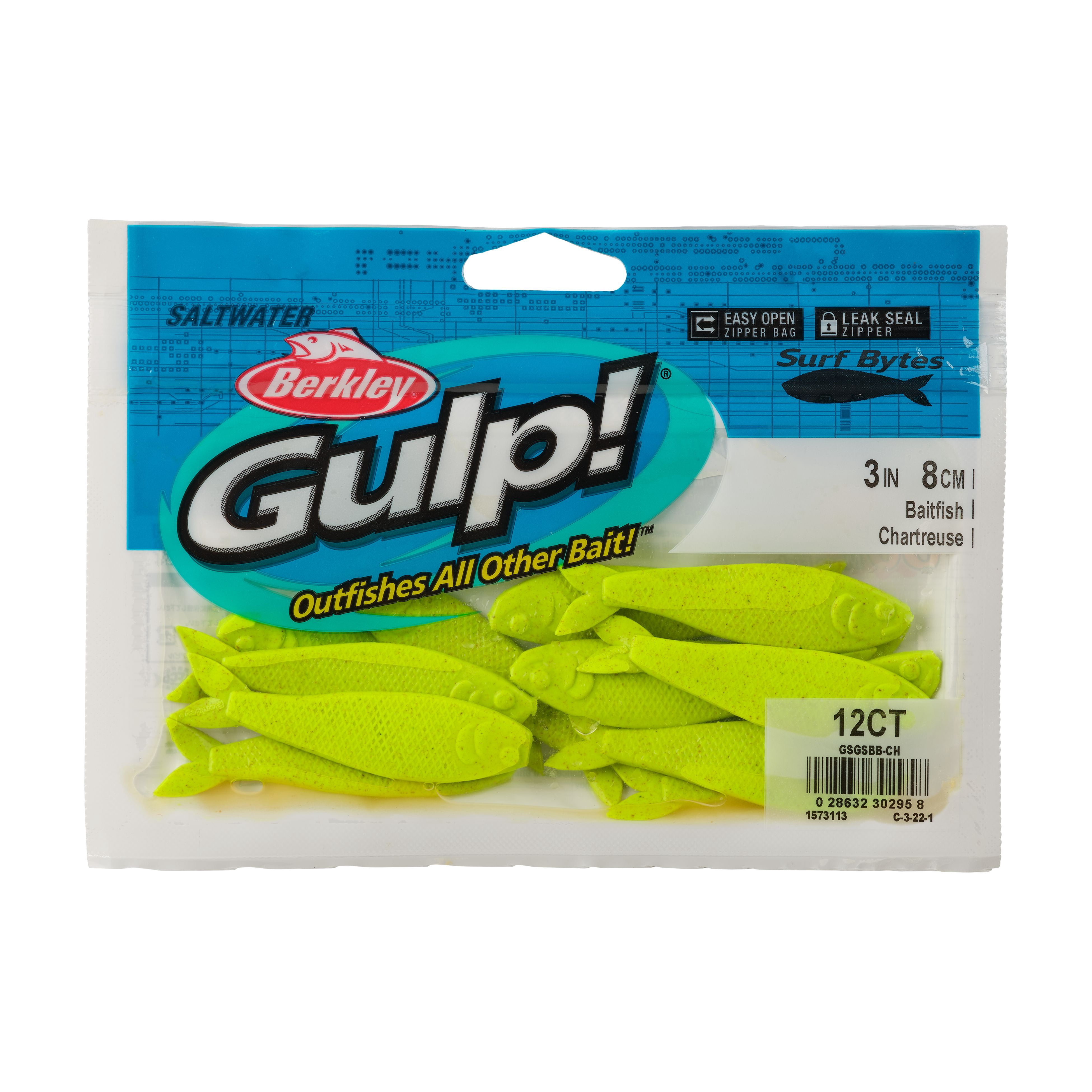 Berkley Gulp!® Surf Bytes Baitfish, 3 in, Chartreuse