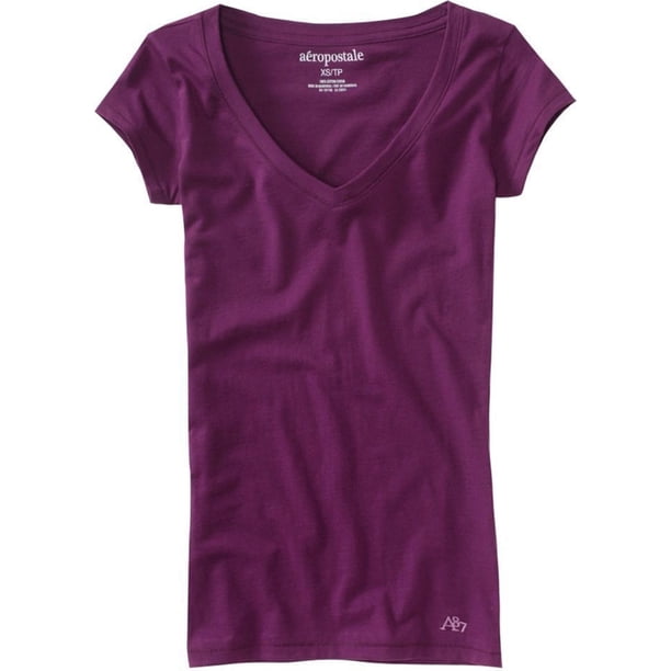 Aeropostale - Camiseta básica con cuello en V para mujer, color morado, grande