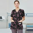 thumbnail image 5 of Garbnen Ribbon Womens Scrub Top Plus Size Stretch V Neck Short Sleeve Shirt Women Xmas Valentine's Day Holiday Prints Nursing Medical Uniform, 5 of 6