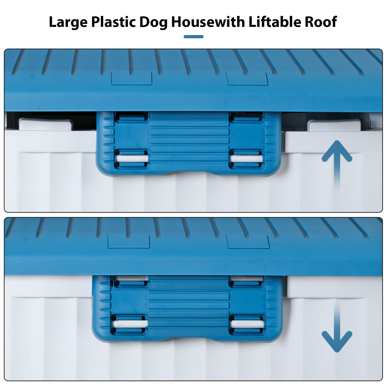 LINJH Plastic Dog House Indoor Outdoor Pet Shelter with Liftable Roof and Bar Window