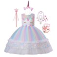 thumbnail image 1 of Vestido de princesa arcoíris Pastel para niñas pequeñas, vestido de fiesta de cumpleaños de noche de boda, disfraz de Cosplay de unicornio para niños Fivean unisex, 1 of 2
