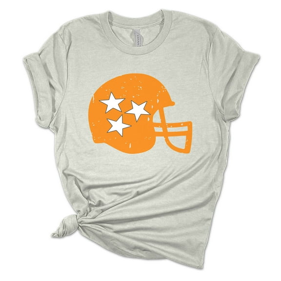 Womens Tennessee Tshirt Football Orange Helmet TN Flag Stars Football Short Sleeve T-shirt Graphic Tee-Athletic Heather Grey-small