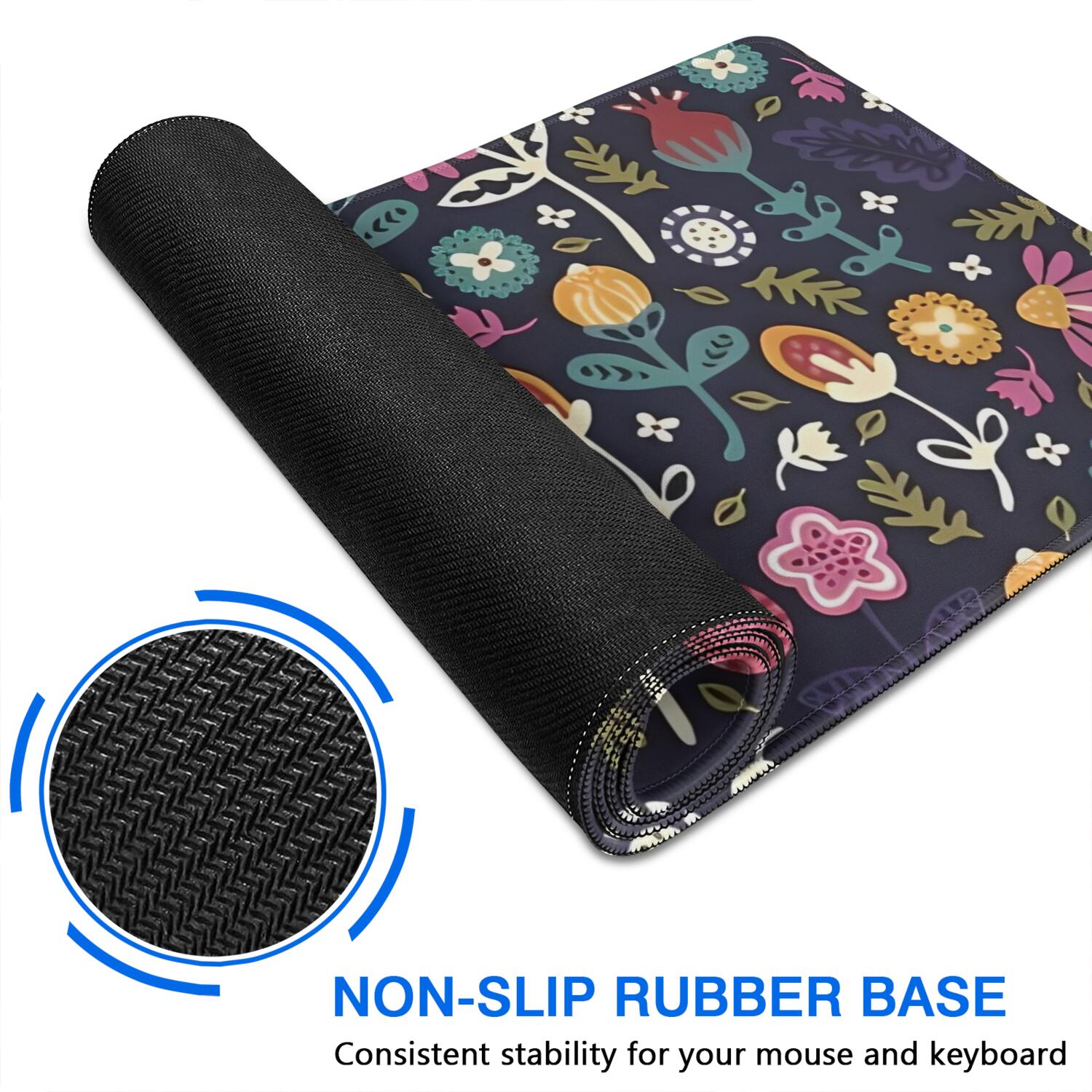Long Mouse Pads for Desk,Pioneer Flower Floral Print Pattern Desk Mats on Top Of Desks, Desk Mouse Pad Extra Large with 3mm Non-Slip Base and Stitched Edge for Gaming,Office,Work,Home 47.3"x23.6"