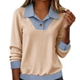 thumbnail image 2 of YHAJDS Casual Tops Womens Tops Solid Color Lapel Denim Patchwork Button Spring Summer Cardigan, 2 of 5