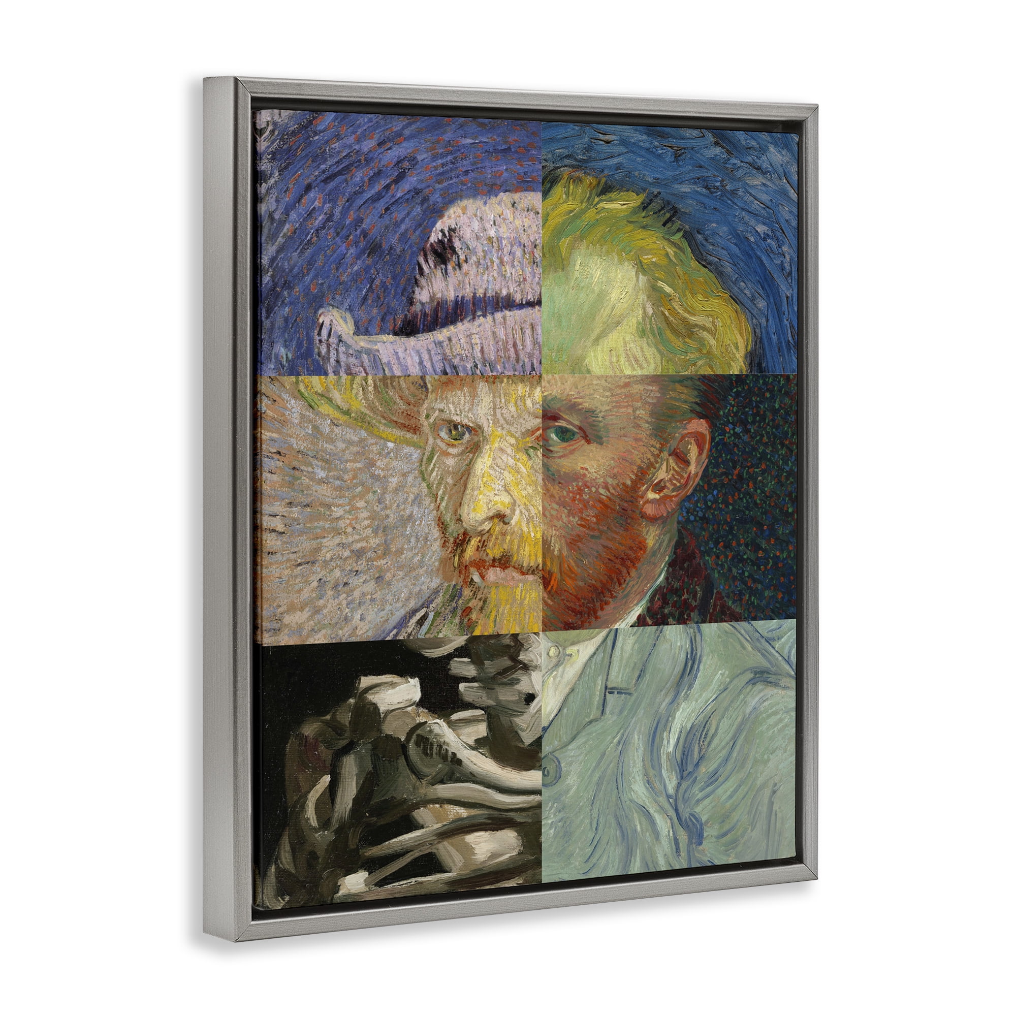 Collaged Van Gogh Portraits Gray Framed Floater Canvas Wall Art, design by Masters Redux