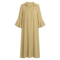 thumbnail image 4 of BUIGTTKLOP Cotton Linen Midi Dresses for Women 3/4 Sleeve Sundress Button up V Neck Loose Fitted Flowy Summer Dress, 4 of 6