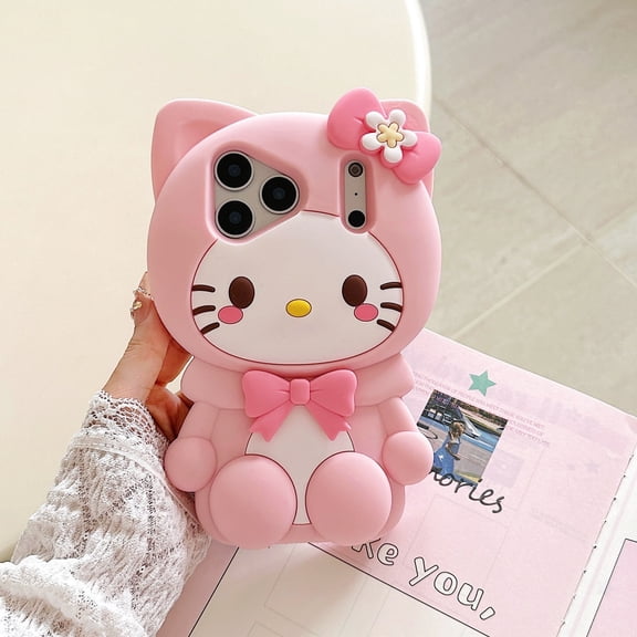 Bowknot Kitty Cat 3D Silicone Soft Phone Case For iPhone 17 Pro Max 16 15 14 Plus 16 E 16 15 14 13 Pro Max Protective Cover