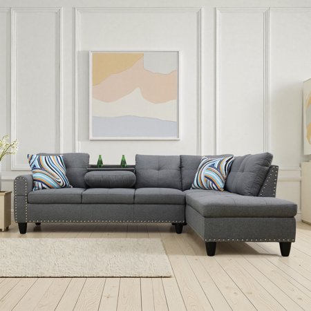 Dovelina Grey Linen 3-Piece Sofa Set Living Room Sofa