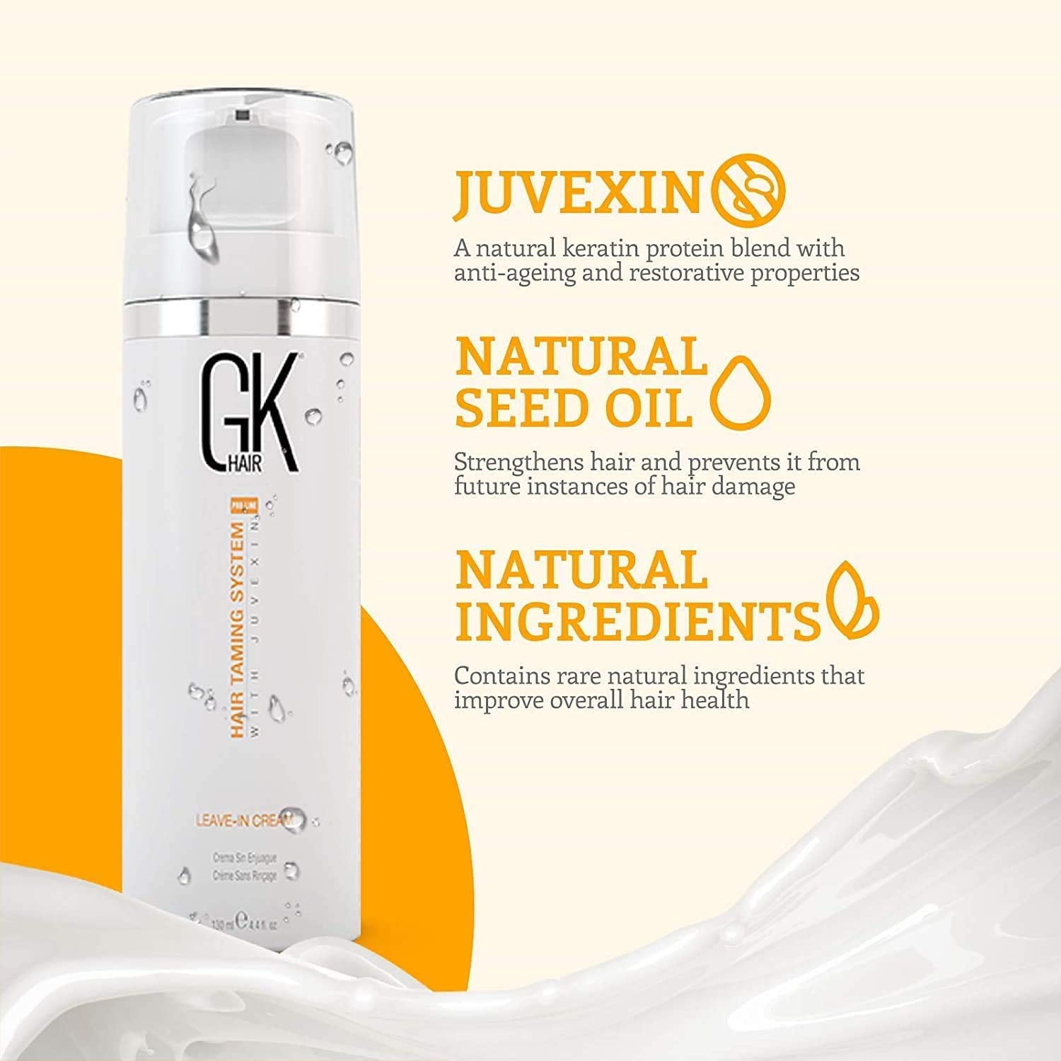 GK Hair Global Keratin Leave in Conditioner Cream For Detangling Smoothing Strengthening 130ml - Deep Conditioner Masque 200g/7.5oz Dry Damage Hair Conditioning